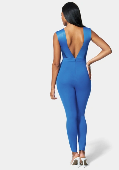 Shop Bebe Illusion Bodice Catsuit In Dazzling Blue