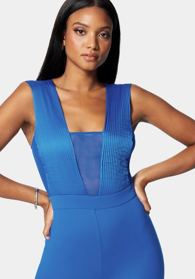 Shop Bebe Illusion Bodice Catsuit In Dazzling Blue