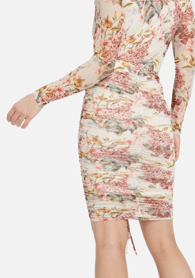 Bebe Printed 4 Way Stretch Mesh Ruched Skirt In Stemmed Botanical Print