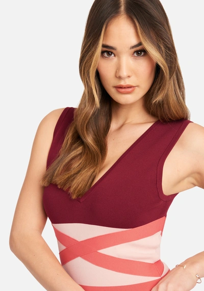 Bebe Color Blocked Bandage Midi Dress In Ombre Pink