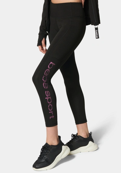 Shop Bebe Laser Cut Logo Legging In Black,iridescent