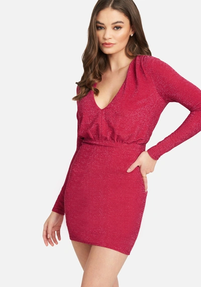 Shop Bebe Blouson Lurex Mini Dress In Persian Red