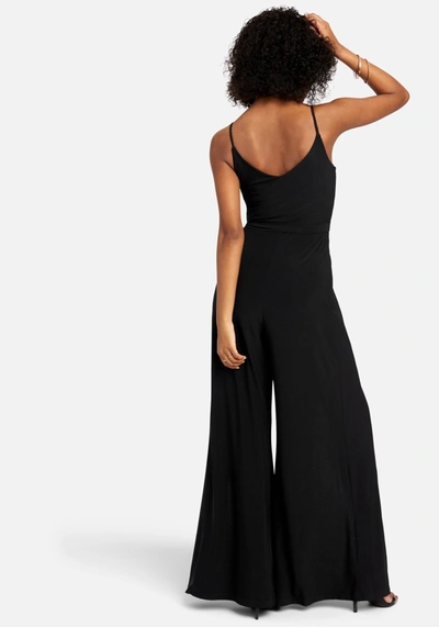 Bebe High Slit V-neck Cami Strap Jumpsuit In Black