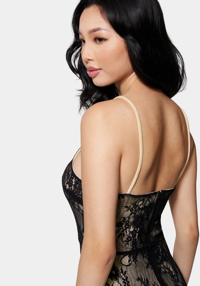 Bebe Lace Overlay Midi Dress In Black,nude