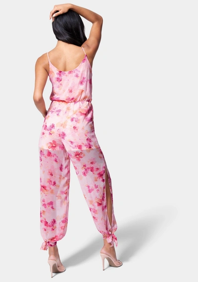 Bebe Printed Ankle Tie Jumpsuit In Blushing Romance