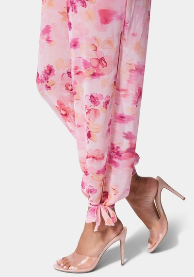 Bebe Printed Ankle Tie Jumpsuit In Blushing Romance