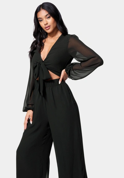 Bebe Tie Front Elastic Waist Jumpsuit In Black