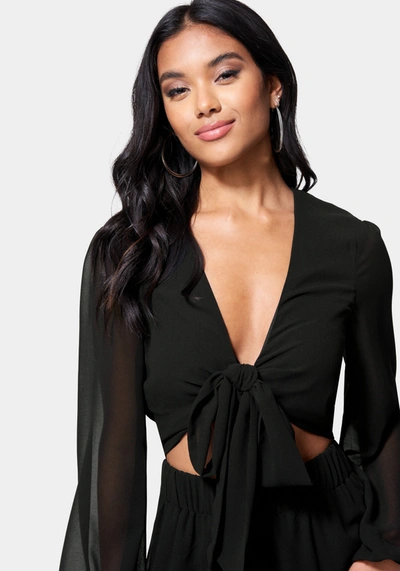 Bebe Tie Front Elastic Waist Jumpsuit In Black