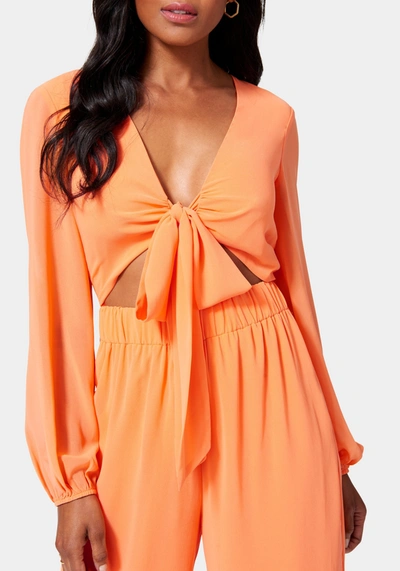 Bebe Tie Front Elastic Waist Jumpsuit In Nectarine