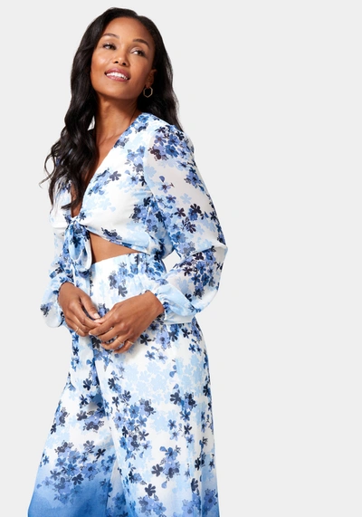 Bebe Tie Front Elastic Waist Jumpsuit In Ombre Floral