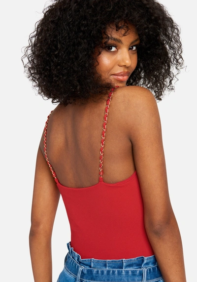 Shop Bebe Chain Strap Bodysuit In Tango Red