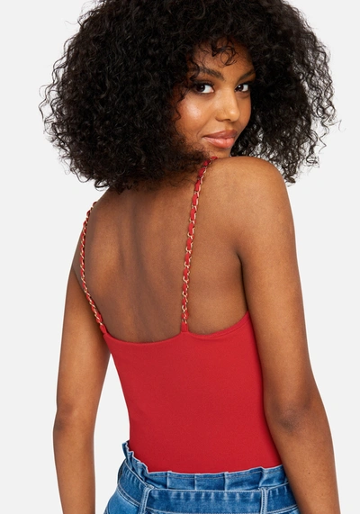 Bebe Chain Strap Bodysuit In Tango Red