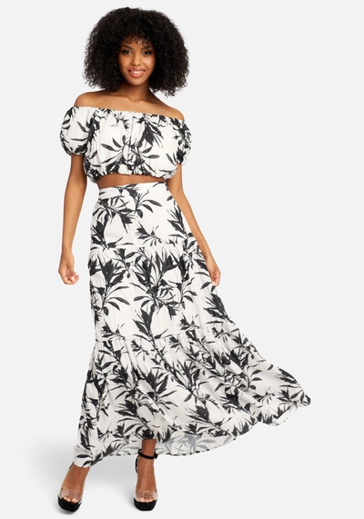 Bebe Ruched Off Shoulder Top In Stencil Floral Print