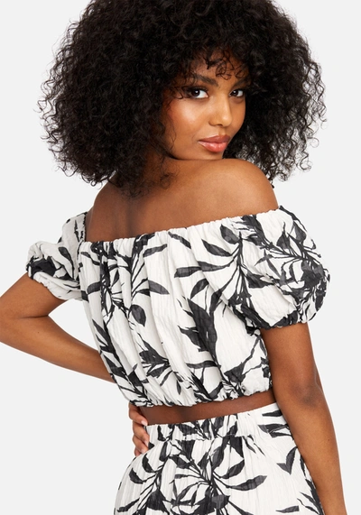 Bebe Ruched Off Shoulder Top In Stencil Floral Print