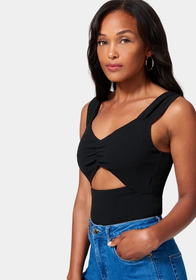 Bebe Ruched Sleeve Cutout Detail Top In Black