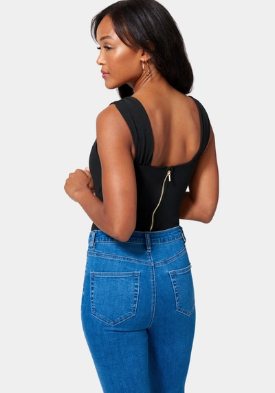 Bebe Ruched Sleeve Cutout Detail Top In Black