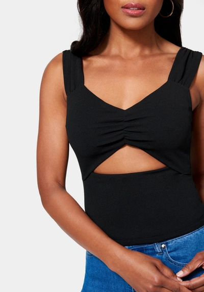 Bebe Ruched Sleeve Cutout Detail Top In Black