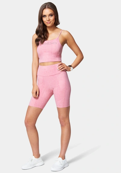 Bebe Logo Embossed Snakeskin Biker Short In Embossed Orchid