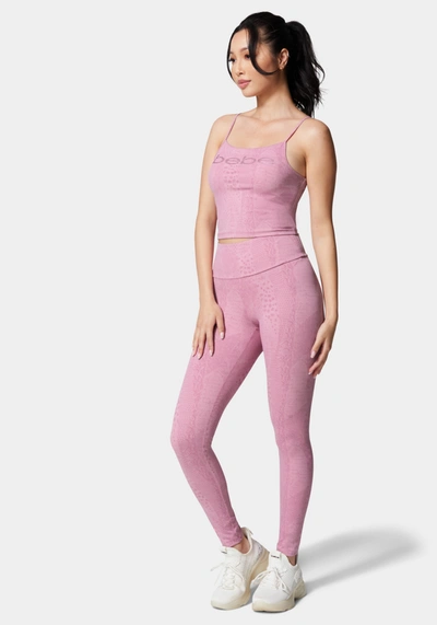 Bebe Logo Embossed Snakeskin Legging In Embossed Orchid