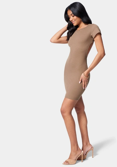 Bebe Open Back Mini Dress In Cafe Au Lait