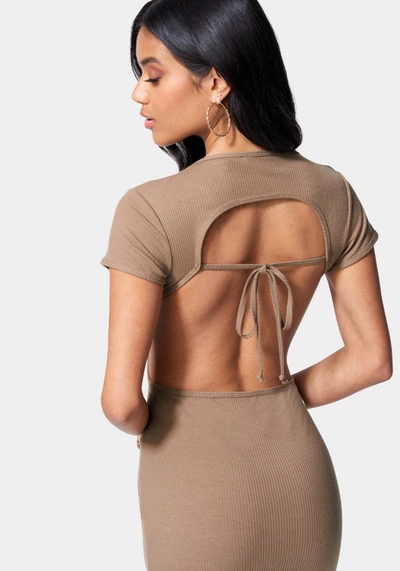 Bebe Open Back Mini Dress In Cafe Au Lait