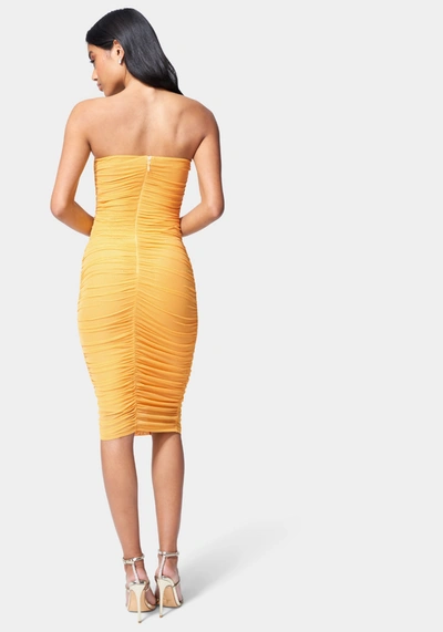 Bebe Strapless Sparkle Mesh Dress In Amber Yellow