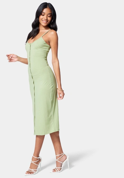 Bebe Button Front Rib Midi Dress In Nile Green