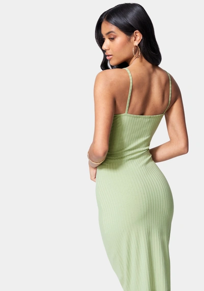 Bebe Button Front Rib Midi Dress In Nile Green