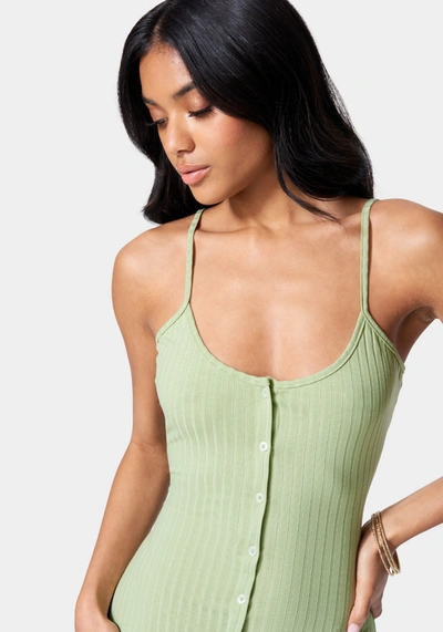 Bebe Button Front Rib Midi Dress In Nile Green