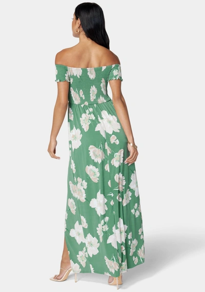 Bebe Off Shoulder Slit Maxi Dress In Lush Floral