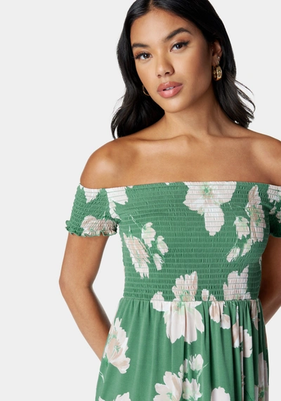 Bebe Off Shoulder Slit Maxi Dress In Lush Floral