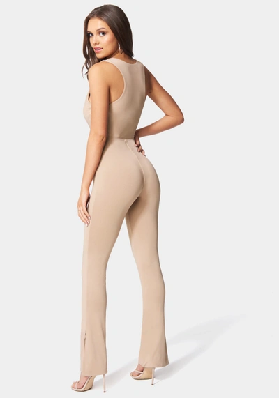 Bebe Womens Sleeveless Lace-up Jumpsuit In Cafe Au Lait