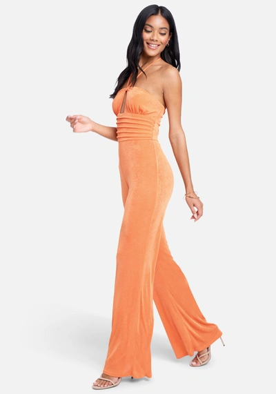 Bebe Halter Neck Wide Leg Jumpsuit In Apricot