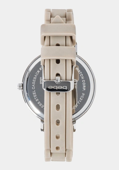 Shop Bebe Taupe Crystal Bezel Roman Numeral Watch In Silvertone And Taupe