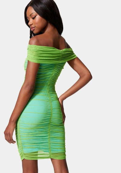 Bebe Shirred Mesh Midi Dress In Scuba Blue,kiwi