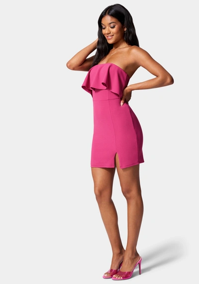 Bebe Strapless Flounce Mini Dress In Fuchsia Red