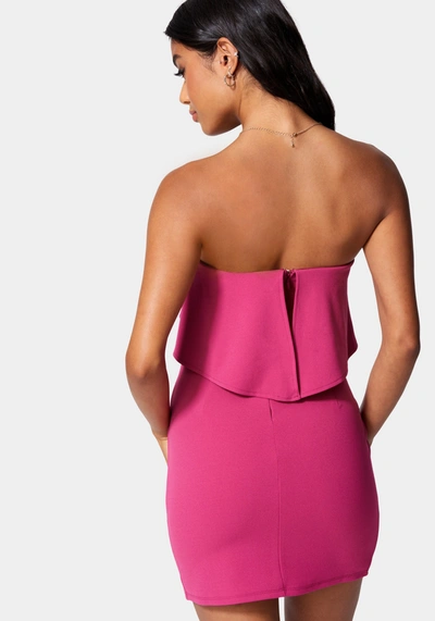 Bebe Strapless Flounce Mini Dress In Fuchsia Red