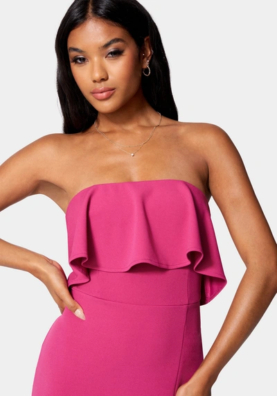 Bebe Strapless Flounce Mini Dress In Fuchsia Red