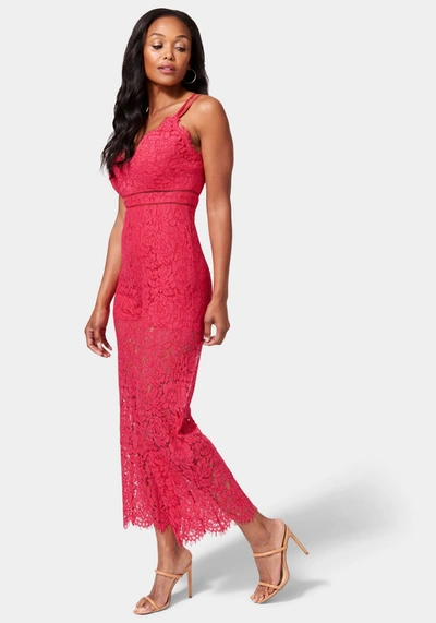 Bebe Strappy Back Lace Jumpsuit In Fucshsia Red