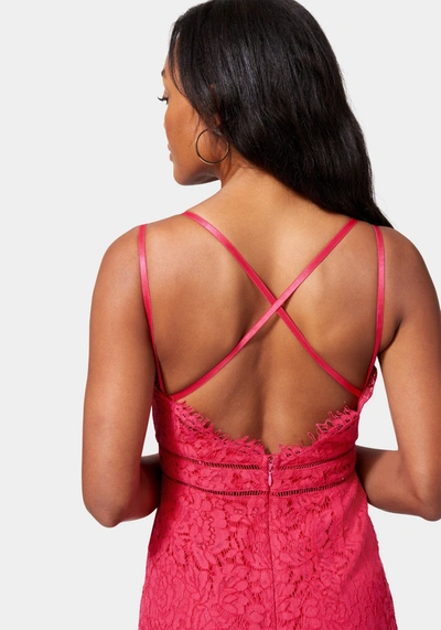 Bebe Strappy Back Lace Jumpsuit In Fucshsia Red
