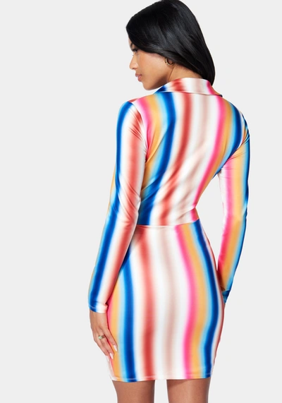 Shop Bebe Printed Tie Front Mini Dress In Ibiza Sunset