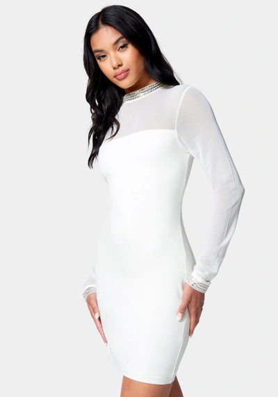Shop Bebe Crystal Mesh Mini Dress In Bright White