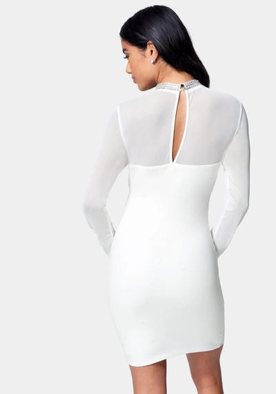 Shop Bebe Crystal Mesh Mini Dress In Bright White
