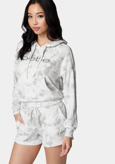 Shop Bebe Logo Knit Hoodie In Soft Grey Tie Dye