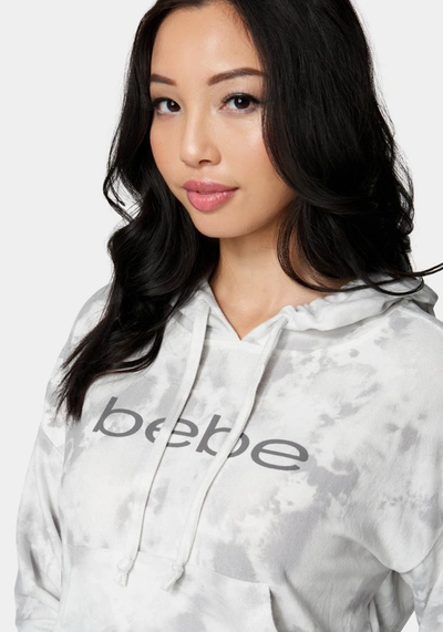 Shop Bebe Logo Knit Hoodie In Soft Grey Tie Dye