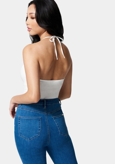 Bebe Multi Keyhole Halter Top In White Alyssum