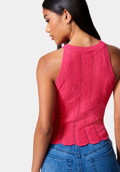 Bebe Scallop Hem Pointelle Sweater Halter Top In Bright Rose