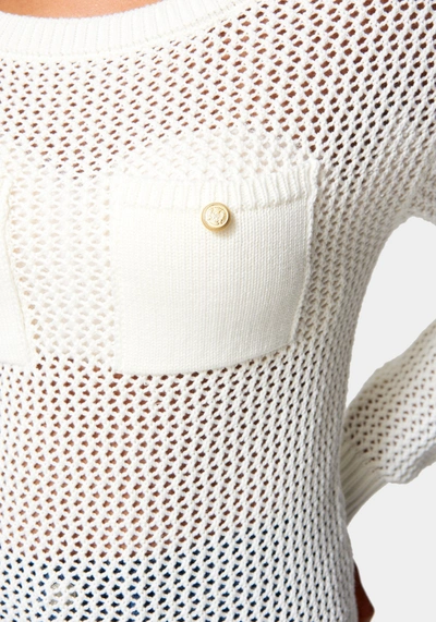 Bebe Open Knit Pocket Detail Sweater In White Alyssum