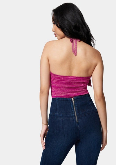 Bebe Halter Lurex Sweater Ruffle Top In Clover