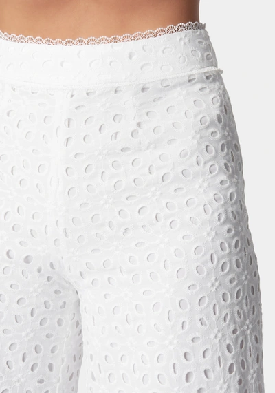 Bebe Eyelet Detail Wide Leg Pant In White Alyssum